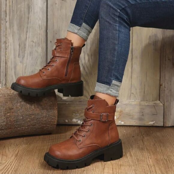 Ladie's chunky ankle combat boots - Picture 5 of 6